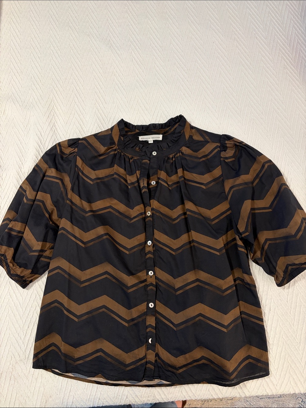 Melissa Nepton Women's Black & Brown Chevron Button-Front Blouse